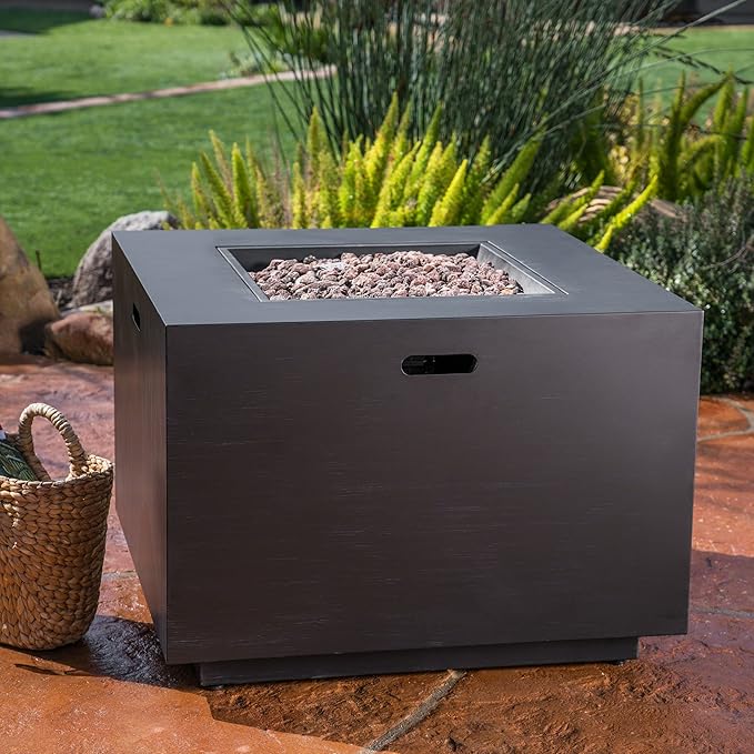 Christopher Knight Home Wellington Outdoor Iron 33" Square Fire Pit - 50,000 BTU, Dark Grey