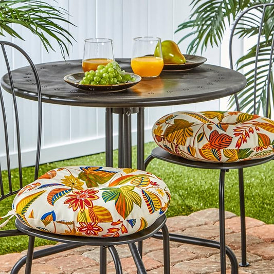 Greendale Home Fashions 15-inch Outdoor Round Bistro Seat Cushion, 2 Count (Pack of 1), Foliage