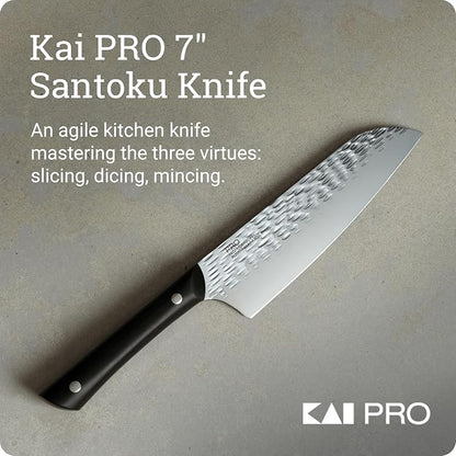 Kai PRO 7" Santoku Knife | Hand Sharpened All Purpose Knife, Japanese AUS6M Stainless Steel Blade, Full-Tang POM Handle