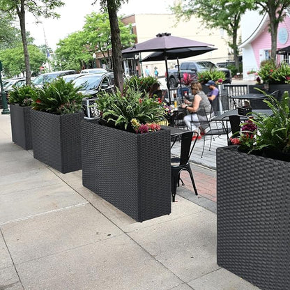 SUNNYPARK Large Rectangular Planter for Outdoor Rattan Block Box 38x11x30'' | All-Weather, Handmade PE Rattan, Removable Liner, Indoor Outdoor, Patio Porch Garden, Modern Design for Plants Flowers