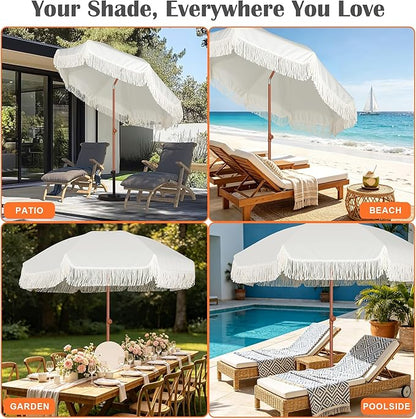 Blissun 6.5ft Patio Umbrella with Push Button Tilt & Height Adjustable, UV50+ Sun Protection with Sturdy Fiberglass Ribs & Iron Pole, Market Umbrella for Outdoor Table Garden Backyard Beach