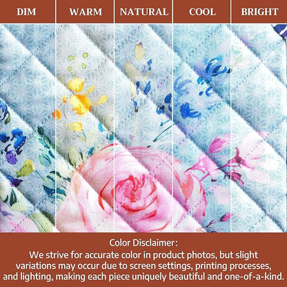 Maison d' Hermine 100% Cotton Oven Mitt & Pot Holder Set (7.5"x13" & 8"x8") Heat Resistant BBQ Cooking Gloves with Loop Grilling Kitchen Hotel Home Farmhouse Spring Summer (Sweet Rose Lavender - Lush)
