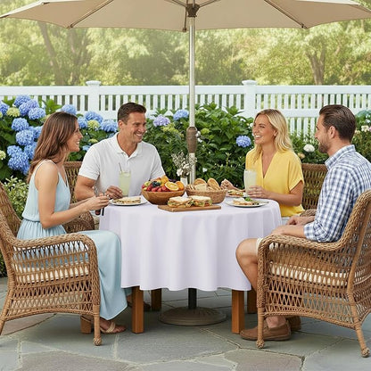 LUSHVIDA Round Outdoor Tablecloth with Umbrella Hole and Zipper, 70 Inch White, Washable Waterproof Table Cloth Spill Proof Wrinkle Free Table Cover for Patio Spring Summer Picnic BBQS