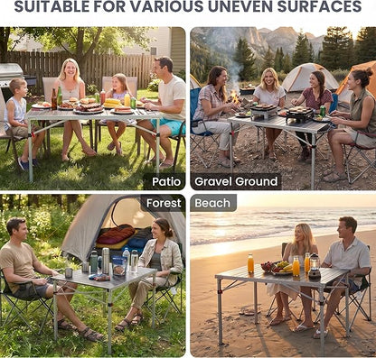 KingCamp Aluminum Folding Camping Table, 42.1" Foldable Lightweight Roll Up Camp Table Heavy Duty 2-6 People Portable Table for Camping Picnic BBQ RV, Indoor & Outdoor, Silver Black