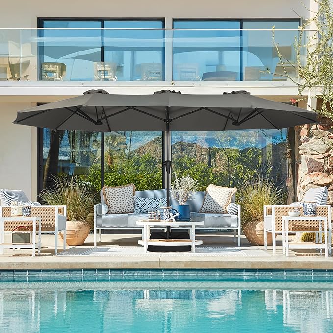 SUPERJARE 13FT Outdoor Patio Umbrella with Base Included, Double Sided Pool Umbrellas with Fade Resistant Canopy, Large Table Umbrella for Deck, Market, Backyard -Dark Gray