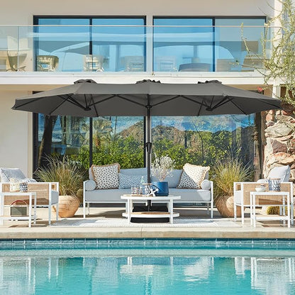 SUPERJARE 13FT Outdoor Patio Umbrella with Base Included, Double Sided Pool Umbrellas with Fade Resistant Canopy, Large Table Umbrella for Deck, Market, Backyard -Dark Gray
