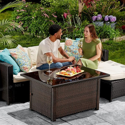 Endless Summer GAD17400SP Rectangular Outdoor Gas, Brown/Black Fire Table, Multi Color