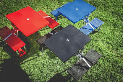 Picnic TIME Portable Folding Picnic Table with Seats for 4, Collapsible Aluminum Table with Benches & Umbrella Hole, Lightweight Foldable Table for Camping, Travel, Backyard, Tailgating | with Umbrella Hole