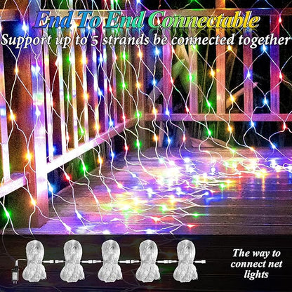 Lovelite 8ft x 8ft Net Lights, 180LED Gazebo Lights Outdoor 8 Modes Timer, Waterproof Connectable Christmas String Lights Clear Wire Plug in for Bushes Patio Pergolas Garden Holiday Party - Mulicolor