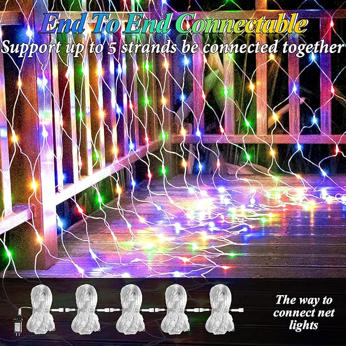 6.6ft x 6.6ft Christmas Net Lights, 160LED Gazebo Mesh Lights Outdoor 8 Modes Timer, Waterproof Connectable String Lights Clear Wire for Bushes Patio Pergolas Garden Holiday Party - Mulicolor