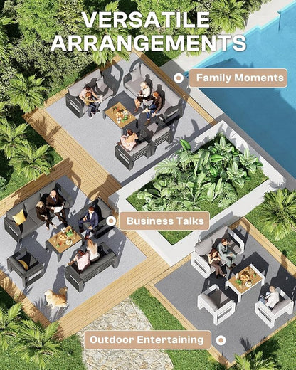 Oversized Aluminum Outdoor Furniture Set, Extra Large Patio Furniture Sofa Set 4.8” Widened Armrest & Ultra-Thick Cushions, 4 Pcs Modern Patio Sectional for Backyard, Porch, White