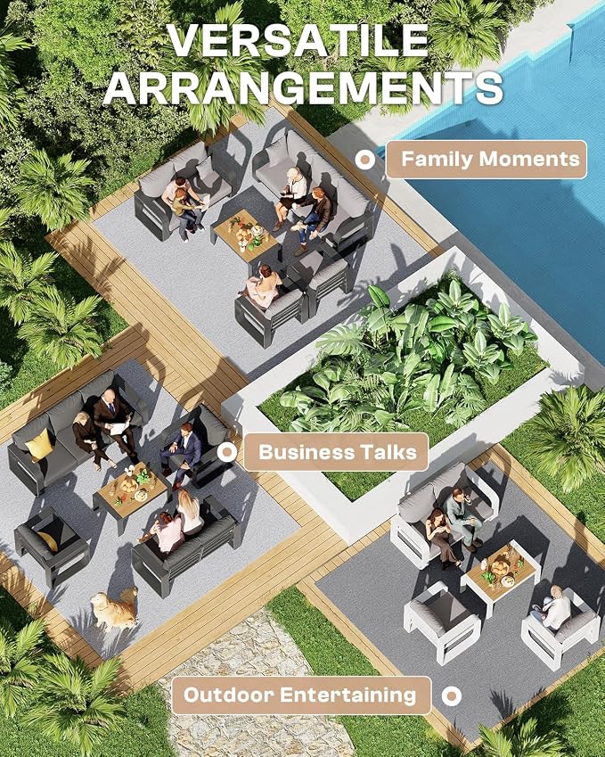 Oversized Aluminum Outdoor Furniture Set, Extra Large Patio Furniture Sofa Set 4.8” Widened Armrest & Ultra-Thick Cushions, 4 Pcs Modern Patio Sectional for Backyard, Porch, Graphite