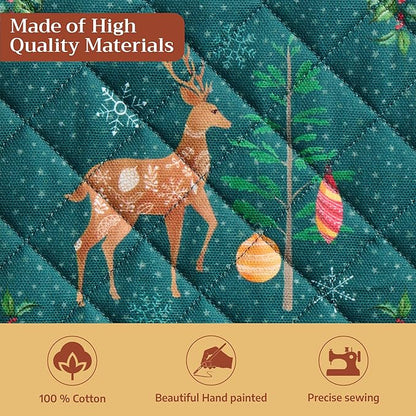 Maison d' Hermine Pot Holders Set 100% Cotton Heat Resistant Potholders 8" x 8" Hot Pads with Loop for Thanksgiving Christmas Decorations BBQ Baking Handling Hot Pans (Pack of 2, Hygge Christmas)