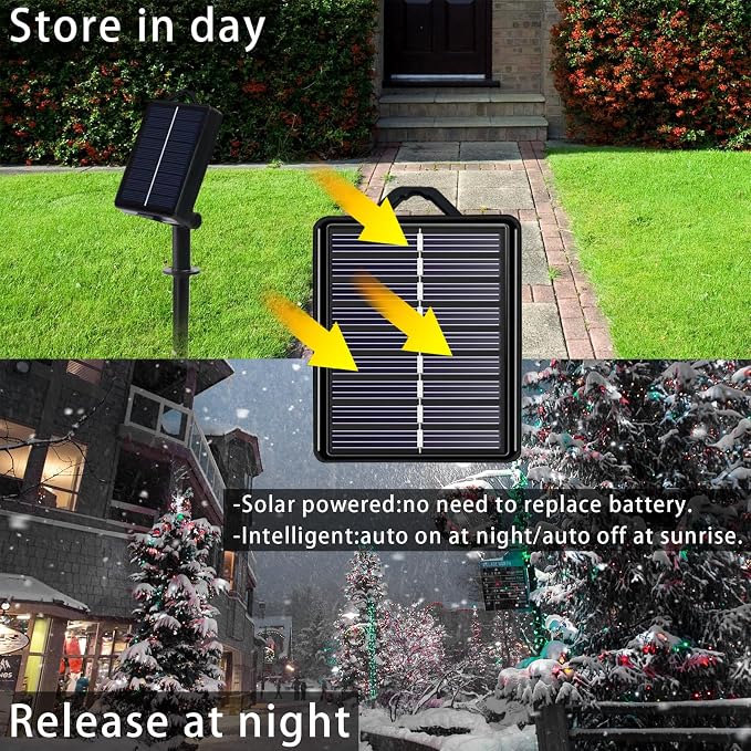 Solar Christmas String Lights, Red White Green 200Led, Outdoor | 2 Pack Total 400Led 144Ft 8 Mode, IP44 Waterproof Outside Fairy Lights for Tree, Garden, Patio, Lawn, Party, Yard Decorations
