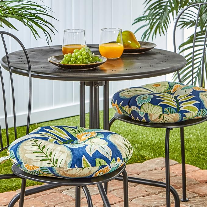 Greendale Home Fashions Magnolia Floral Outdoor 15-inch Bistro Seat Cushion, Set of 2