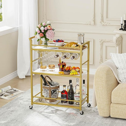 3 Tier Bar Cart, Small Beverage Cart, Mini Bar Cart with Wine Rack, Compact Mini Bar Cart - Please Refer to the Exact Dimensions for Usage Matching Dimensions: 22" W × 13" D × 35.8" H GBC507G
