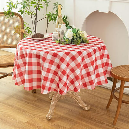Waterproof Plaid Tablecloth Fabric - Round 58 Inch Classic Gingham Checker Table Cloth for Indoor/Outdoor Use - Buffalo Table Cover for Picnics, BBQs, and Parties