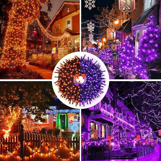 JMEXSUSS 66ft 200 LED Orange and Purple Halloween Lights Plug in | Connectable, Remote Control, Dual Color Changing, Waterproof, Halloween String Lights for Tree Yard Indoor Outdoor Decor