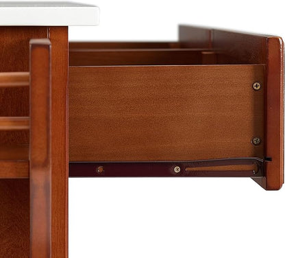 Crosley Furniture Full Size Stone Top Rolling Kitchen Island Storage Cart, Microwave Stand, Spice Rack, Cherry