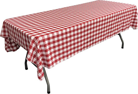 LA Linen Polyester Gingham Checkered Rectangular Tablecloth, White/Red, 60" x 84"