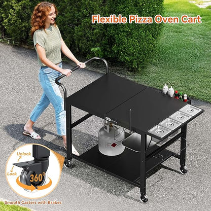 Leteuke Pizza Oven Table, Grill Cart Table for Blackstone Griddle, Outdoor Pizza Oven Stand Fits Ninja, Cuisinart, Gozney, Solo Stove, BBQ Prep Tables Station with Seasoning Tray, 47"x27.5"x30"
