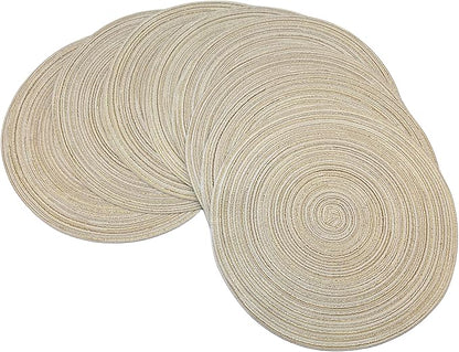 Red-A, Placemats, Round Placemats for Dining Table Set of 8 Woven Heat Resistant Non-Slip Kitchen Table Mats Diameter 14 Inch(Cream with Golden Silk)