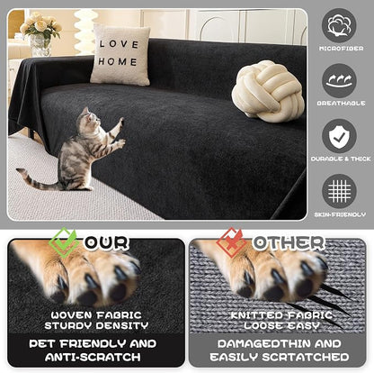 MYSKY HOME Black Couch Covers for Sectional Sofa, Love Seat Covers, Couch Covers for Dogs Washable Couch Cover Banket Modern Sofa Slipcovers, Super Soft Sofa Towel for Kids, Pets, 71" x 102"