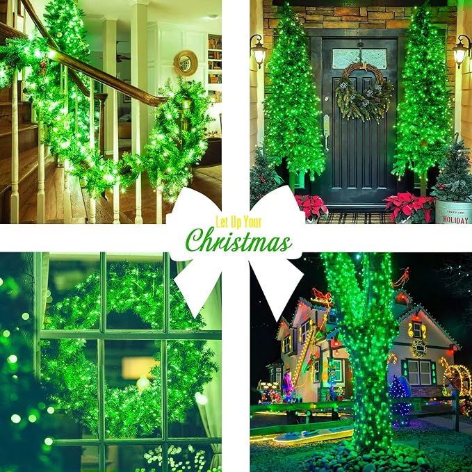 JMEXSUSS 33ft 100 LED Green Battery Operated Lights with Remote, Green Christmas Lights Battery Operated, Christmas String Light Indoor Outdoor for Tree House Yard Xmas Decor (Pack of 2)