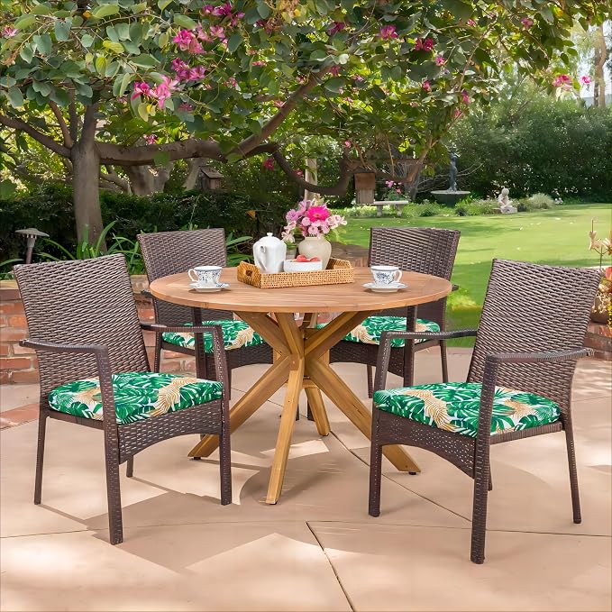 HARBOREST Outdoor Chair Cushions Set of 4, Water Resistant Patio Chair Cushions with Ties, Outdoor Seat Cushions for Patio Furniture, 17"x16"x2", Frond