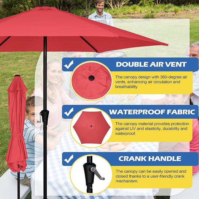 Sunnyglade 9FT Outdoor Patio Umbrella, Market & Table Umbrella with 6 Sturdy Ribs and Crank System, Fade-resistant & Waterproof for Garden Backyard Poolside Deck