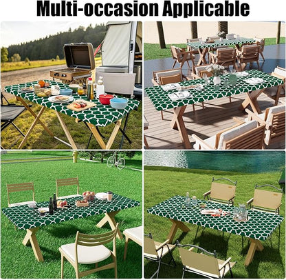 Smiry 2 Pack Rectangle Table Cloth 6 Foot, Waterproof Elastic Fitted Tablecloths, Windproof Washable Polyester Table Cover for Picnic, Camping, Outdoor (Emerald Green, 30"x72")