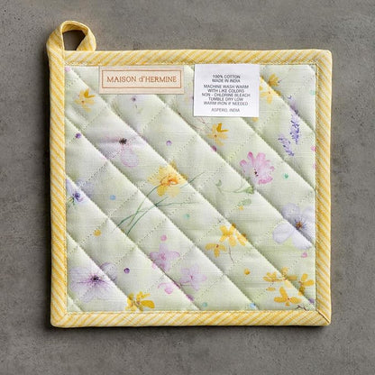 Maison d' Hermine Pot Holders 100% Cotton Heat Resistant Potholders 8" x 8" Hot Pads with Loop BBQ Cooking Baking Hotel Farmhouse Kitchen Handling Hot Pans Spring Summer (Pack of 1, Easter Zest)