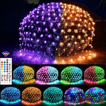 Lovelite 240 LED Net Lights, Color Changing Halloween Net Lights Outdoor Clear Wire, 14.8ft x 5ft Connectable Purple Orange Mesh Lights for Bushes Christmas Halloween Holiday Wedding Party Decor