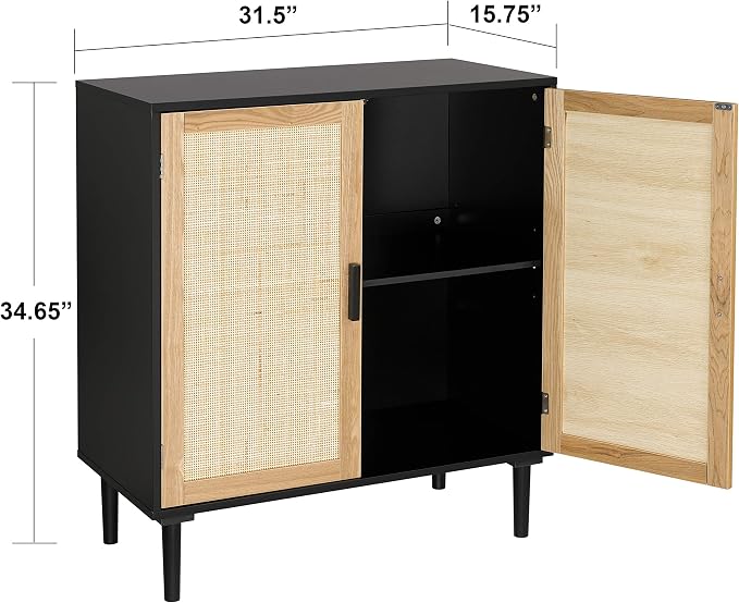 Finnhomy Sideboard Buffet Cabinet, Kitchen Storage Sideboard with Rattan Decorated Doors, Liquor Buffet for Bar, Dining Room, Hallway, Cupboard Console Table, Accent Cabinet, 31.5X 15.8X 34.6 Inches
