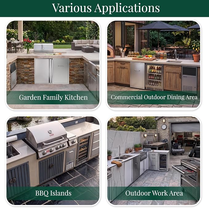 Jocisland Outdoor Kitchen Trash Drawer, 20" D×26" H×14" W, Stainless Steel | Handle and Pull-Out Tray, Built-in BBQ Island Storage