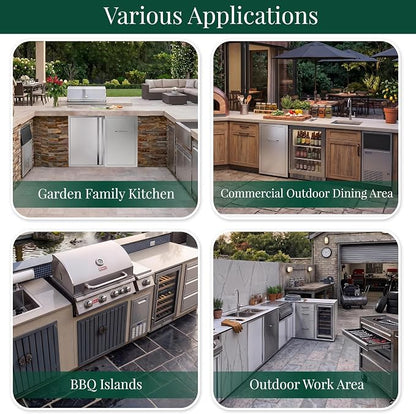 Jocisland Outdoor Kitchen Trash Drawer, 20" D×26" H×14" W, Stainless Steel | Handle and Pull-Out Tray, Built-in BBQ Island Storage