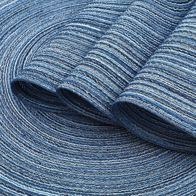 SHACOS Round Braided Placemats Set of 4 Dining Table Placemats 15 inch Circle Place Mats Easy to Clean Table Mats Indoor Outdoor, Blue Gray