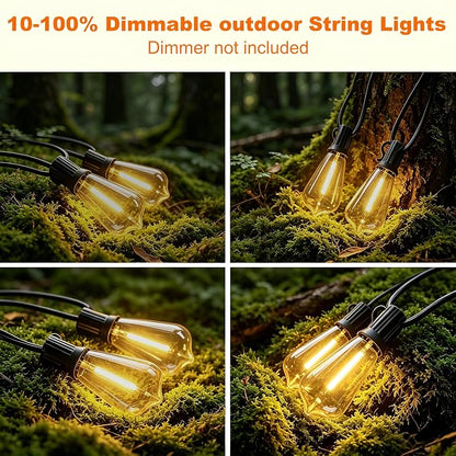Outdoor String Lights, Waterproof Shatterproof Vintage Bulbs | 25FT Patio Lights, 10 bulbs, Dimmable & Connectable, 2700K Warm White, ideal for Balcony, Porch, Party & Indoor Decoration