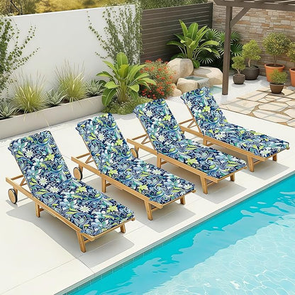 Fabuday Chaise Lounge Chair Cushions for Outdoor Furniture - 72 x 21 x 3 Inch Waterproof Patio Pool Sunbrella Lounger Pads Replacement with Removable Cover, Green Floral
