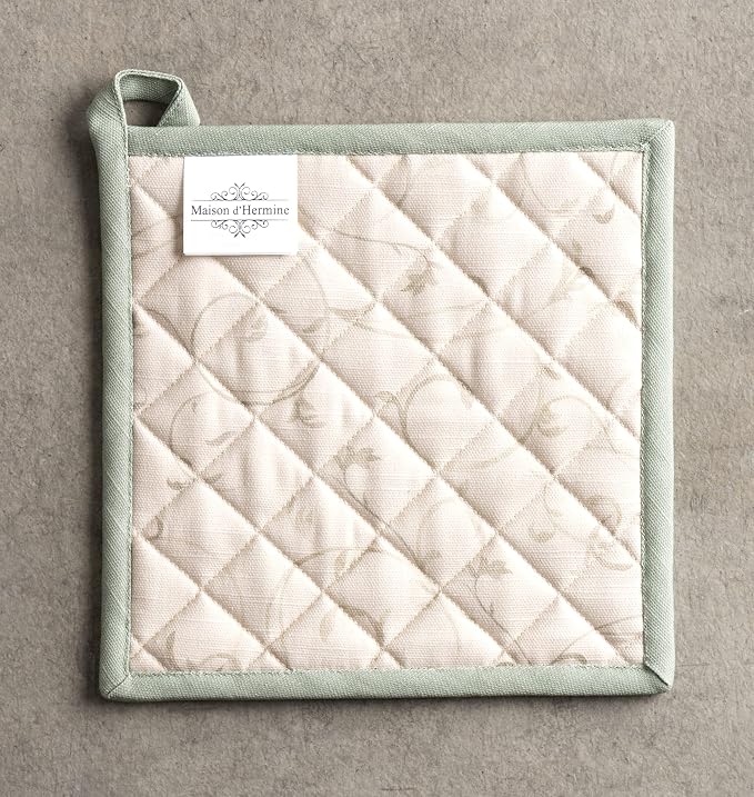 Maison d' Hermine Pot Holders 100% Cotton Potholders (8" x 8", Pack of 1) | Heat Resistant Hot Pads with Loop BBQ Cooking Baking Hotel Kitchen Handling Hot Pans Thanksgiving Christmas - Lumina