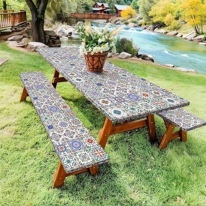 Picnic Table Cover with Bench Covers, Camping Essentials, Buffalo Plaid Waterproof Windproof Camping Tablecloth, Fitted Tablecloth Cover with Elastic Edge, for Garden & Outdoor, 3 PCS, 30x60 Inch