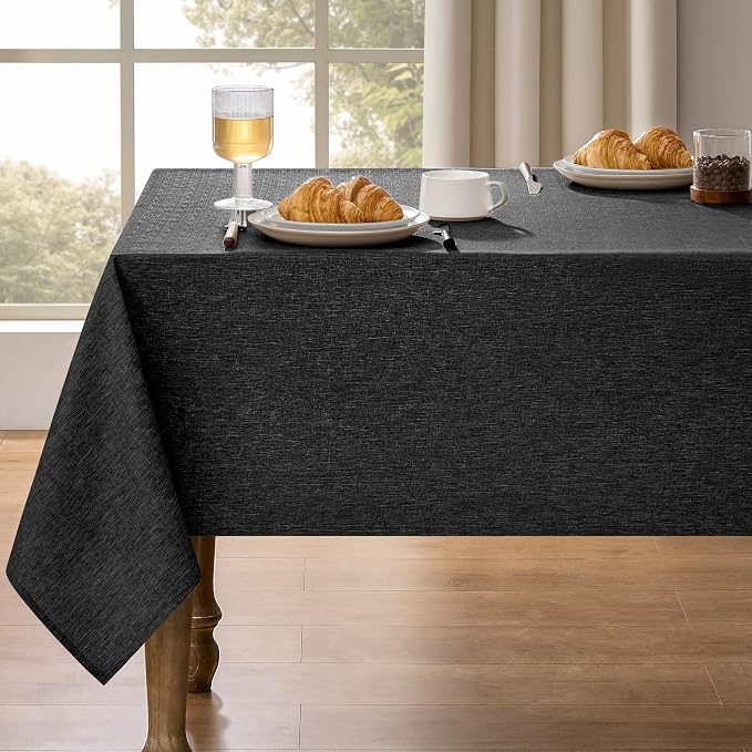 Decorelia Black Extra Long Cloth Tablecloths for Rectangle Tables,Waterproof Reusable Dinning Table Cover Protector for Banquet, Party, Camping and Wedding(Oblong, 60 x 120 Inch (10-12 Seats), Black)