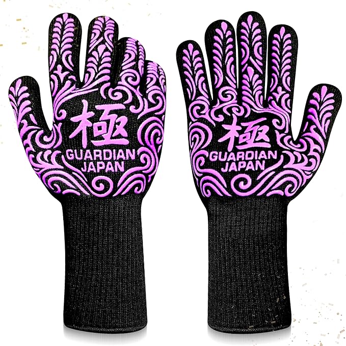 Premium Heat Resistant BBQ Gloves – Fireproof 1472°F Aramid Grill Mitts for Barbecue, Smoker, Campfire, Fire Pit, Oven, Japanese Supervised Design (極-KIWAMI-Purple, M)