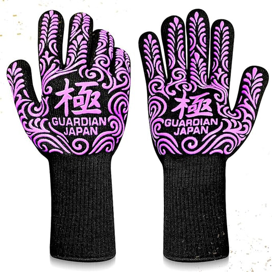 Premium Heat Resistant BBQ Gloves – Fireproof 1472°F Aramid Grill Mitts for Barbecue, Smoker, Campfire, Fire Pit, Oven, Japanese Supervised Design (極-KIWAMI-Purple, L)