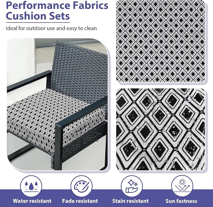 IPYNBAP Outdoor Chair Cushions Set of 4 -Waterproof Outdoor Seat Cushions for Patio Furniture, Patio Chair Cushion with Handle and Ties, Out Door Chair Pads,17x16x2-Square, Black Geometry