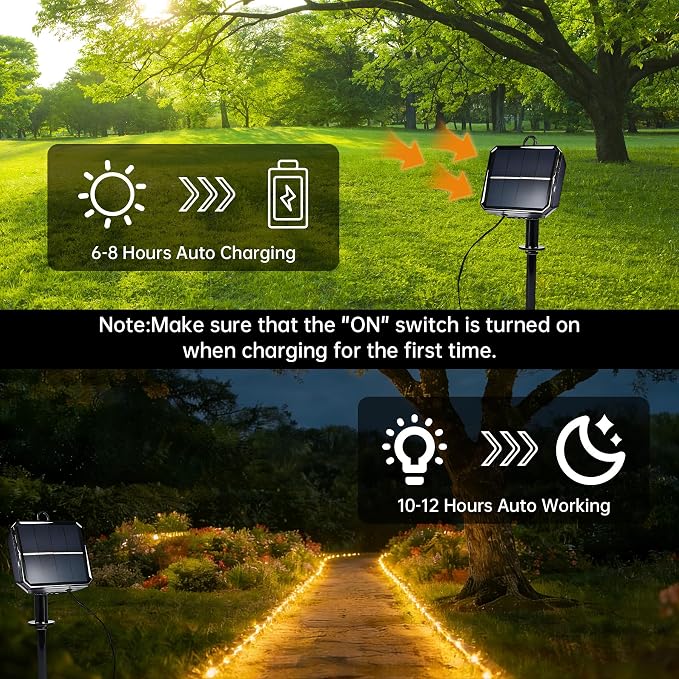 Solar Rope Lights for outside, 66ft 200 LED Solar string Lights with 8 Modes, Waterproof Solar Outdoor Light for Patio Garden Party Tree Porch Pool Fence Outdoor Holiday Xmas Decor-Warm White