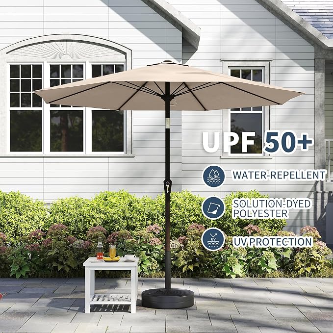 PatioKingdom 10FT Patio Umbrella with Push Button Tilt and Crank, Outdoor Market Umbrella with 8 Fiberglass Ribs, UV Protection Table Umbrella for Pool,Backyard,Garden,Deck