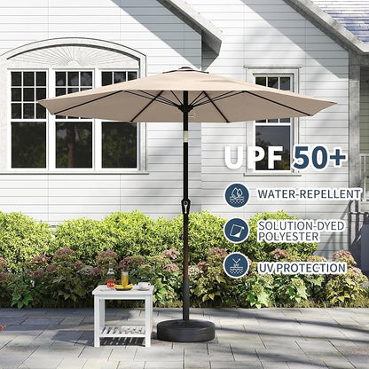PatioKingdom 10FT Patio Umbrella with Push Button Tilt and Crank, Outdoor Market Umbrella with 8 Fiberglass Ribs, UV Protection Table Umbrella for Pool,Backyard,Garden,Deck