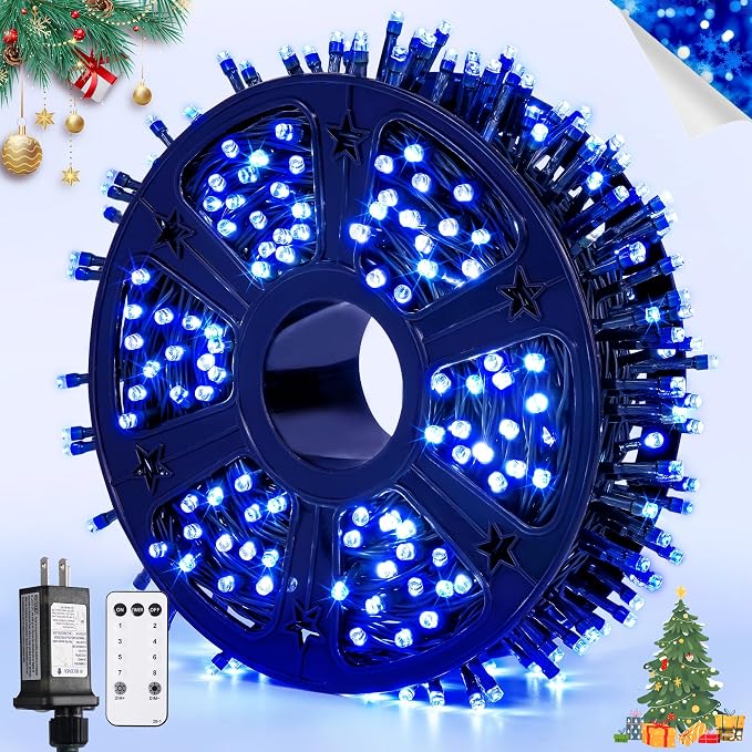 JMEXSUSS 400 LED Blue Christmas Lights Outdoor | 132ft Christmas Tree Lights with Remote, Indoor Blue String Lights Plug in for House Christmas Bush Decorations
