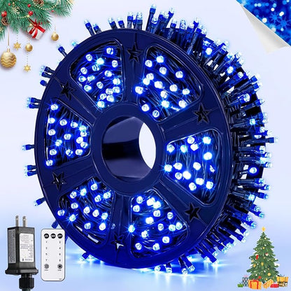 JMEXSUSS 400 LED Blue Christmas Lights Outdoor | 132ft Christmas Tree Lights with Remote, Indoor Blue String Lights Plug in for House Christmas Bush Decorations